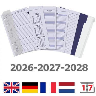 6336-26-27-28 125 x 80 mm Pocket 6 ringagenda -inzetstukken Jaardoos EN DE FR NL IT 2026 2027 2028